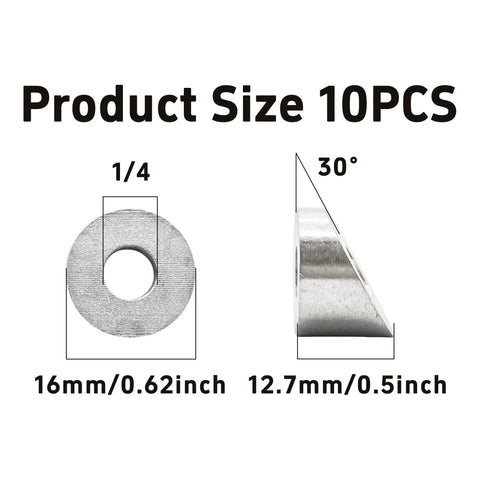 Dimensions of 10 Pcs 30 Degree Beveled Washers For Cable Railing 316 Stainless Marine Posts with measurements and angles
