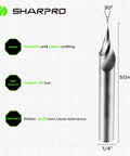 V Groove O Flute Chamfer Router Bit 30 Degree One Quarter Inch Shank CNC Carbide V Bit for engraving and chamfering letters