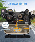 Front view of HPDMC 13HP Gas Powered Air Compressor, 3-Cylinder, 30 Gallon Horizontal Tank, Piston Pump Air Compressed System (125 PSI @ 44 CFM)