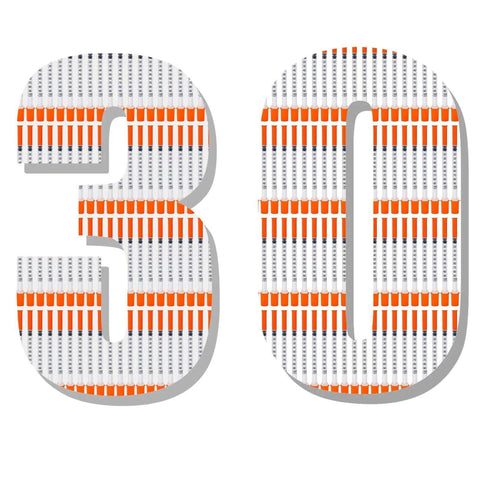 30 syringes visualized in numeral shape indicating 1ml Lab Syringes With 30G 13mm Needle Pack Of 30 Individually Wrapped Sterile For Classrooms And Research.