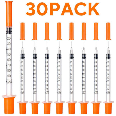 30 Pack U100 Syringes 1Ml 30G 5 Sixteenth Inch Needles Disposable Indivdually Wrapped For Precise Liquid Measurement displayed
