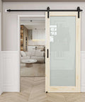 36 X 80 Inch Frosted Glass Solid Pine Wood Sliding Barn Door With Installation Hardware Kit No Assembly Required For A Dope Modern Farmhouse Vibe In Any Room installed in a home interior