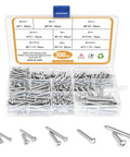 300 Pcs Stainless Steel Wood Screws Assortment Kit with 9 Sizes #4 #6 #8 #10 #12 in a clear storage box, ideal for various projects.