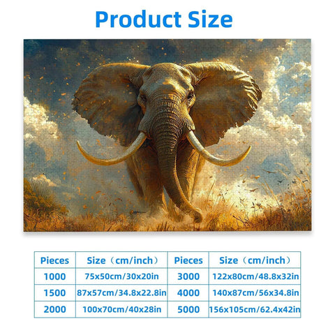 3000 Piece Elephant Jigsaw Puzzle For Adults With Storage Box And HD Poster, size chart and majestic elephant design