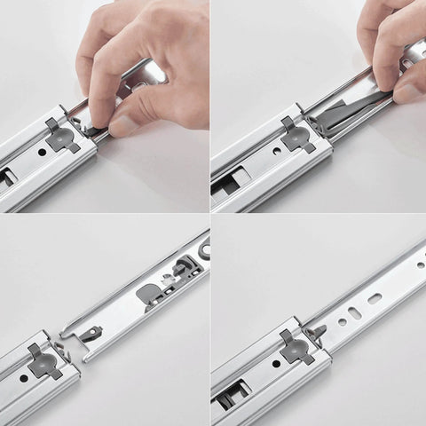 Full Extension Ball Bearing Drawer Runners 300 Mm With Automatic Soft Closing Mechanism, showing assembly details.