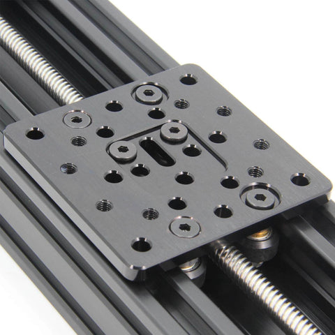 Close-up of 300mm 4080U Z axis screw slide table linear actuator kit showing metal construction for 3D printers and CNC routers.