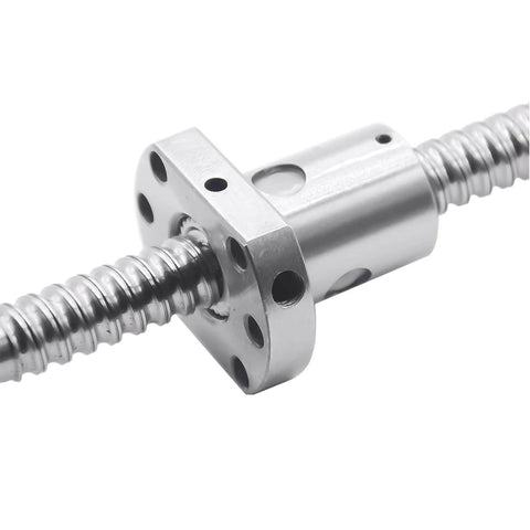 Close-up of 300mm SFU1204 Ball Screw with RM1204 Metal Nut, End Machined Precision CNC Part, 12mm Diameter, 4mm Lead for CNC Machines