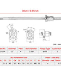 Technical diagram of a 300mm Rolled Ballscrew Ball Nut Anti-Backlash for precision CNC linear motion, showing dimensions and specifications