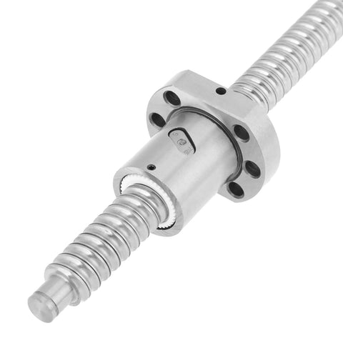 Close-up of SFU1605 300mm rolled ball screw with ball nut anti backlash for CNC machines high efficiency linear motion.