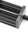 Close-up of 300mm 4080U Z axis screw slide table linear actuator kit showing metal construction and screw mechanism for precision movement.