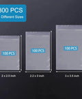 300 PCS Small Plastic Bags Set In 3 Sizes 2x2.5in, 2.2x3in, 3x3.5in Resealable Clear Poly Bags For Beads Jewelry Pills