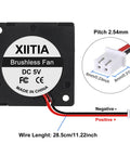 6 Pack 3010 30x30x10mm Brushless DC Cooling Fans with wiring details for 3D printer, Raspberry Pi, and computer case cooling.