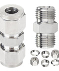 304 Stainless Steel Compression Tube Fitting Union With Double Ferrule For Easy Connection 6mm Tube OD To 6mm Tube OD Two Pieces