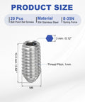 Ball Point Set Screws M6x12mm 304 Stainless Steel Hex Socket Spring Ball Point Grub Screws 20 Pcs, product size and dimensions