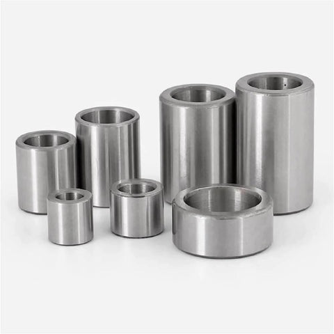 Group of 5mm Inner Diameter 304 Stainless Steel Sleeve Bushing Bearings, waterproof, rustproof, high strength, precision machined, durable, corrosion resistant hardware for small motors and machinery, 5x7x8mm size, set of 10 pieces.