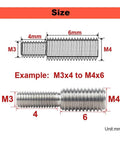 Diagram and photo of 304 Stainless Steel Double Head Male to Male Thread Adapter M3 to M20 with measurements.