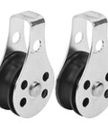 Front view: pair of stainless steel bearing wheel pulleys, 25mm, marine grade 304 rustproof.