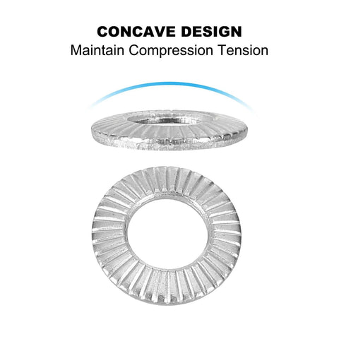Concave 304 Stainless Steel Belleville Washer M5x10mm Conical Knurled Pack Of 50 showcasing compression tension feature