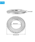 304 Stainless Steel Belleville Washer M5x10mm Conical Knurled Pack Of 50, top and side view showing dimensions