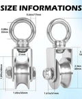 304 Stainless Steel Cable Pulley Wheel with Swivel Ball Bearings, U Groove 48mm, size diagram showing dimensions for pulley systems