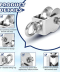 304 Stainless Steel Cable Pulley Wheel with Swivel Ball Bearings, U Groove 48mm, polished finish, detachable nut design