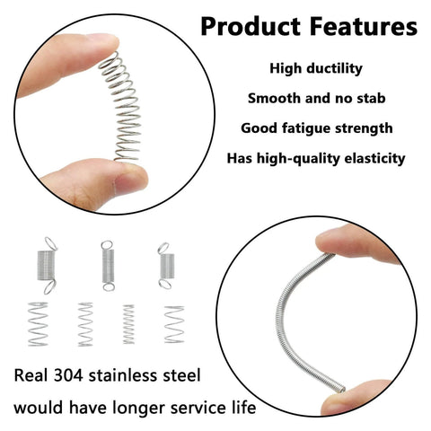 Close-up of 200 Piece Spring Assortment Kit With 20 Different Size Zinc Plated Extension And Compression Springs For Shops And Home Repairs Replacement Set Durable Metal Springs For DIY Projects And Maintenance showing features.