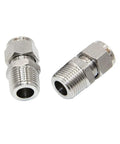 Pair of 304 stainless steel compression fittings for 1/4" OD tube to 1/8" NPT male coupler with double ferrules pack of two.
