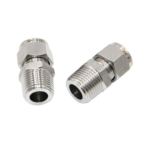 Pair of 304 stainless steel compression fittings for 1/4" OD tube to 1/8" NPT male coupler with double ferrules pack of two.