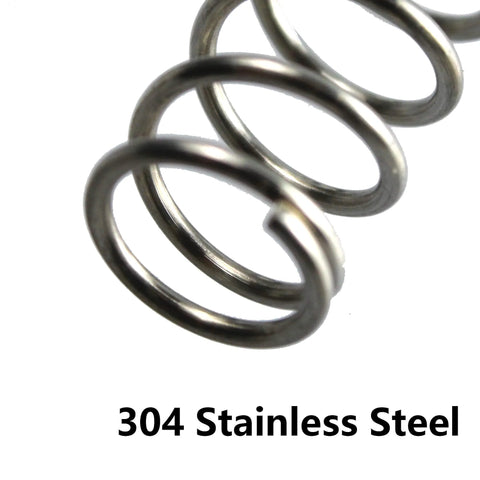 Close-up of a 304 stainless steel coil spring, showing part of the 10 Pack Compression Springs, 304 Stainless Steel, High Elasticity And Stability.