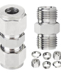 Metric 304 Stainless Steel Compression Union Tube Fitting 12mm Tubing OD Two Piece Pack with connectors and seals