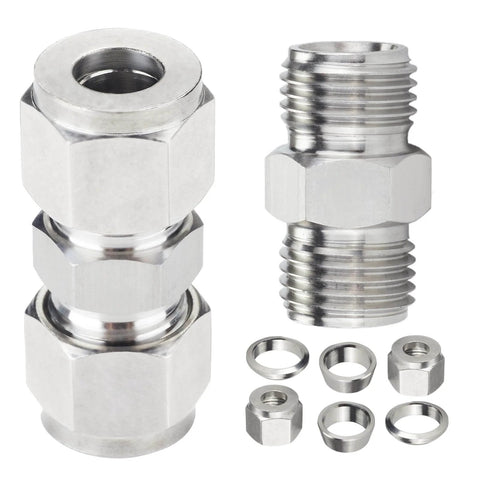 Metric 304 Stainless Steel Compression Union Tube Fitting 12mm Tubing OD Two Piece Pack with connectors and seals