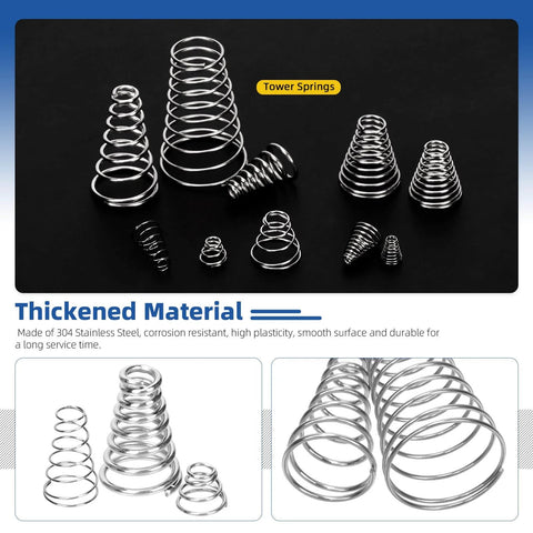 123-Piece Tower Conical Spring Set With 10 Sizes Go-To, 0.3, 0.5, 0.7, 0.8 and 1mm Tapered Compression Springs for Home Repair, DIY Fixes