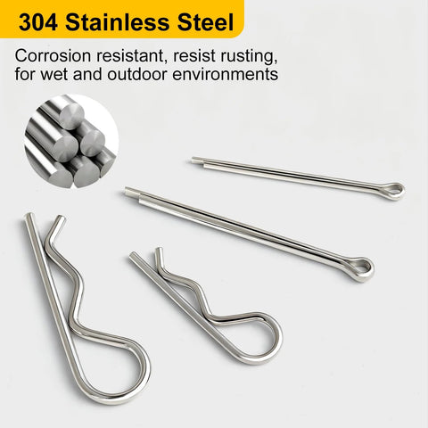 All Purpose Cotter Pin Kit With 283 Pcs In 304 Stainless Steel 16 Sizes Of Straight Pins And 129 R Clips For Automotive