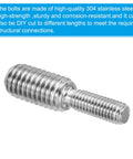 M5x15mm To M8x15mm Double End Threaded Stud Bolt in 304 Stainless Steel, showing corrosion-resistant metal surface