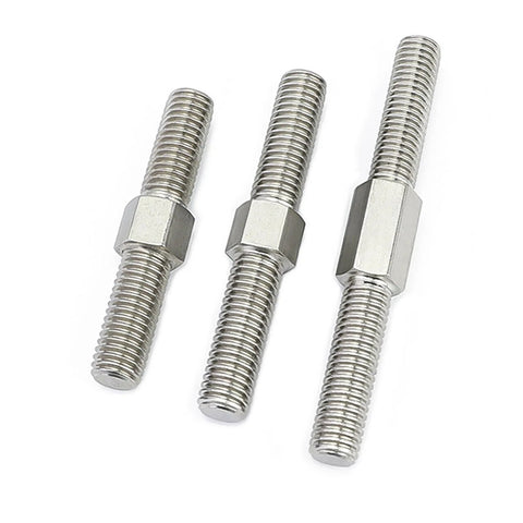 Three Double End Thread Rods Set 304 Stainless Steel Left Right Hand Threads M4 to M16 showcasing threaded sections.