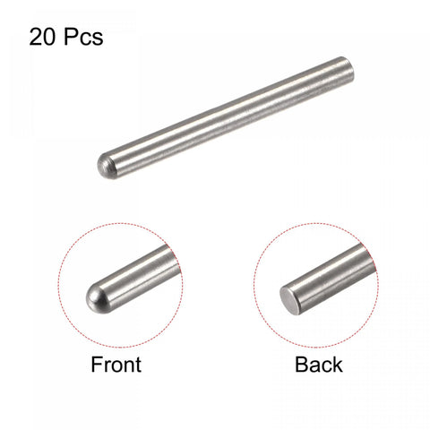 Heavy Duty 3x28mm Dowel Pins Set In 304 Stainless Steel With Round Head And Flat Chamfered End, 20 Pieces For DIY Furniture Assembly