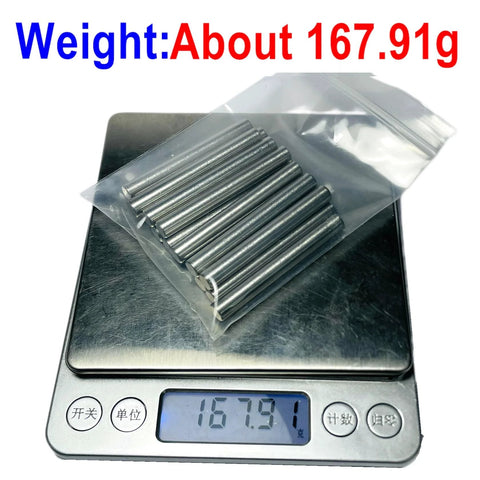 Sturdy 6mm Dowel Pins Set For Shelves And Woodworking 15 Pack 50mm Length 304 Stainless Steel M6 Dowels on scale weighing 167.91g