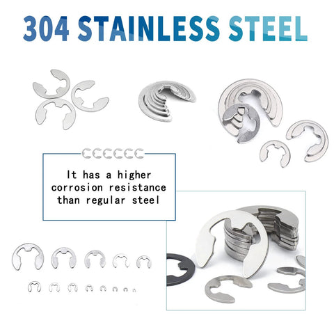 Premium E Clip Retaining Ring Set In 304 Stainless Steel For Cars Engines And Machinery, 13 Sizes From M1.2 To M15