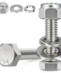 3/8-16 X 2 Inch Hex Bolts Kit With Lock Nuts Flat Washers And Lock Washers In 304 Stainless Steel 18-8 displayed.