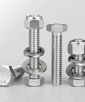 18 Sets 1/4-20 X 1-1/4 Hex Head Bolts Kit With Lock Nuts Flat Washers And Lock Washers 304 Stainless 18-8, close-up view