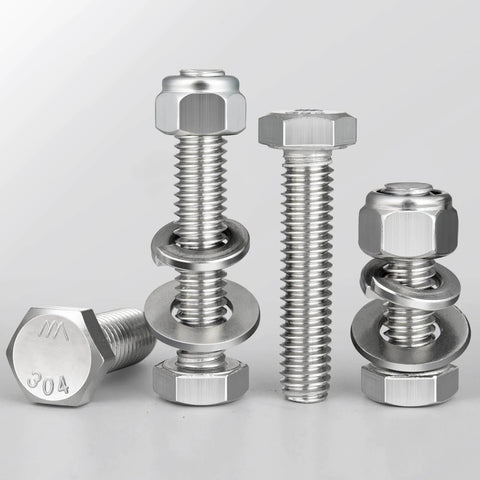 18 Sets 1/4-20 X 1-1/4 Hex Head Bolts Kit With Lock Nuts Flat Washers And Lock Washers 304 Stainless 18-8, close-up view