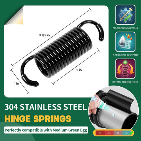 2 Pack Hinge Springs For Medium Green Egg Grill 304 Stainless Steel Replacement Parts Rust Resistant For Big Green Egg Hinge