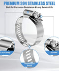 50 Piece 304 Stainless Steel Worm Gear Hose Clamp Assortment One Quarter Inch To One And One Half Inch 6 To 38 Mm Adjustable Pipe Clamps