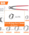 40 Pieces 15.3 To 18.5mm 304 Stainless Steel Single Ear Hose Clamps Set For Automotive Plumbing And Industrial Machinery Corrosion Resistant High Precision Durable Fixings For Hoses And Tubes
