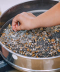 40 Mesh 0.45mm Lab Sieve 11.81 Inch Diameter 304 Stainless Steel Fine Mesh Screen being used for sifting stones and particles