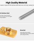 304 stainless steel threaded lead screw and brass nut from ✝️ 365mm t8 z axis lead screw z rod stainless steel threaded rod with brass nut z-axis upgrade kit