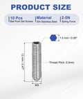 Ball Point Set Screws M3 x 12mm 304 Stainless Steel Hex Socket Spring Ball Point Grub Screws with measurements and specifications
