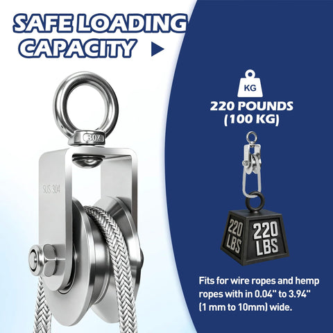 Cable Pulley Wheel 304 Stainless Steel Swivel Pulley With Ball Bearing Detachable 360 Degree Rotation U Groove 30mm