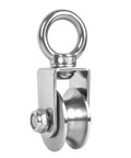 304 Stainless Steel Cable Pulley Wheel with Swivel Ball Bearings, U Groove 48mm, showing swivel mechanism and dual bearing system