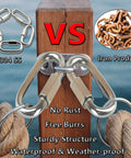 Heavy Duty Quick Link 304 Stainless Steel D Shape Locking Carabiner used in outdoor settings, compared with iron product.